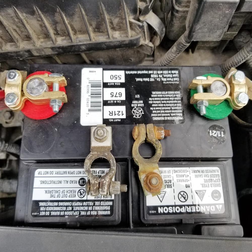 Ampper Brass Battery Terminals Connectors Clamps, Top Post Battery Terminal Protector Set For Marine Car Boat RV Vehicles (1 Pair)