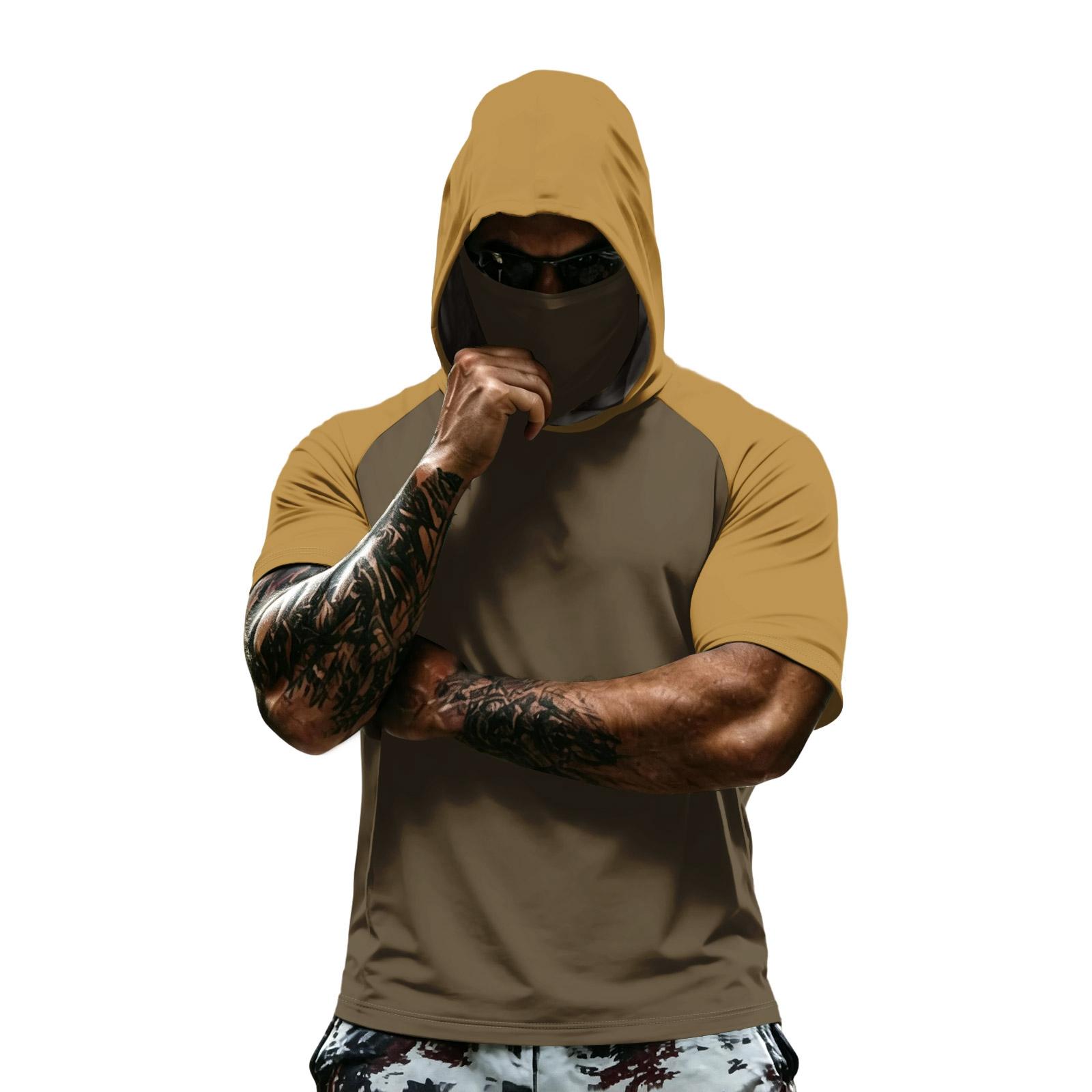 

Men s Summer Camouflage Gradient Drying Short-sleeved T-shirt, Sun Clothing, Fishing, Fitness, Sports, Hooded Short-sleeved Shirt S коричневый