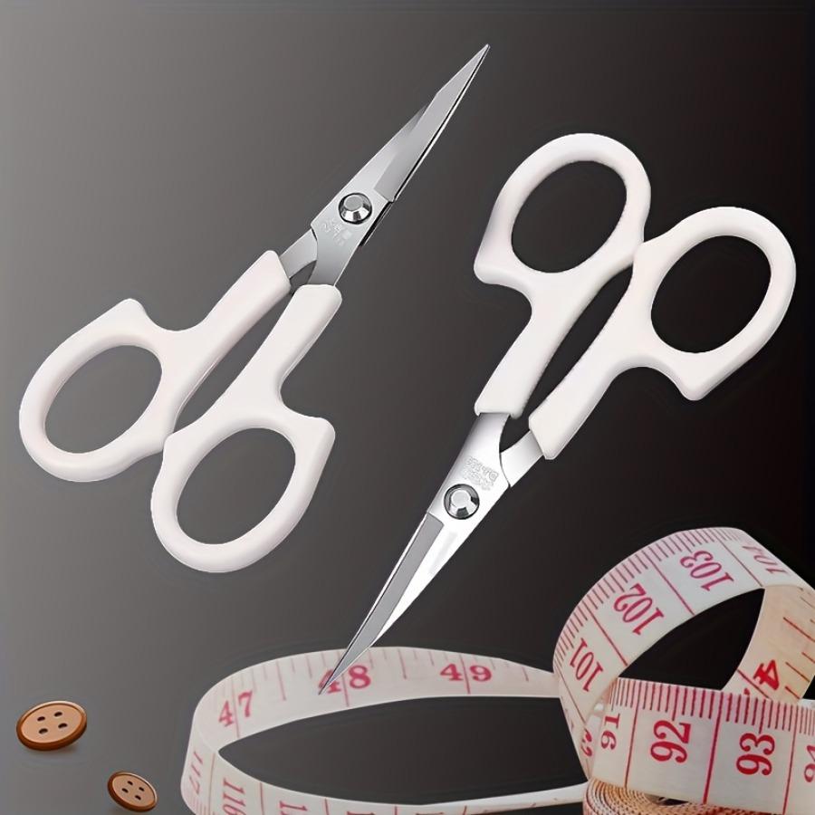 1pc Ergonomic White Handled Stainless Steel Embroidery Scissors | Bent Tip for Precision Cutting, Ideal for Sewing and Crafting Accessories