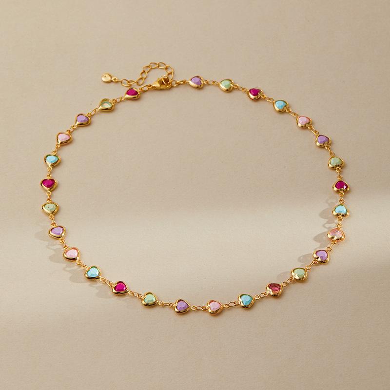 Colorful Heart Dopamine Color Clash Sweet Clavicle Chain Vacation Style Necklace