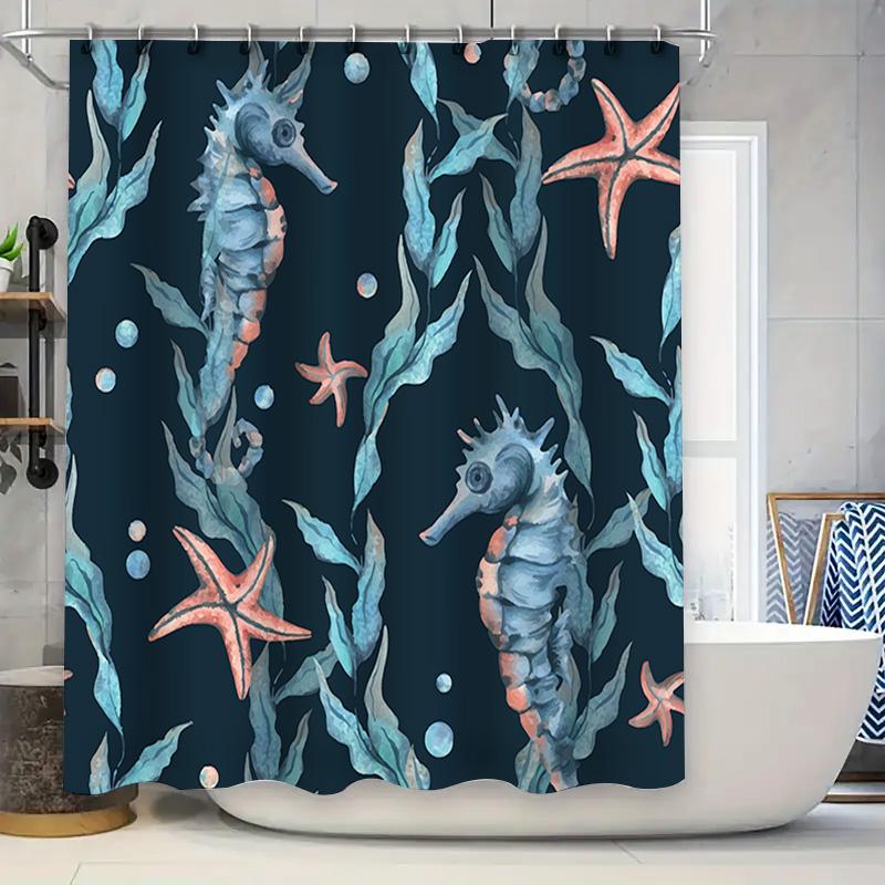 

Underwater World Blue Shower Curtain Seahorses Starfish Home Decor For Bathroom 72\X84\ W60H190(CM)-1 Pcs