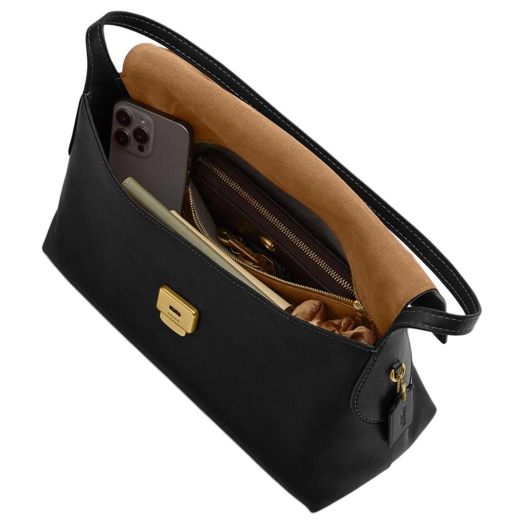 Coach Chelsea 36 Charme Logo Fermeture à Poussoir Avec Poche Zippée Sac à Bandoulière en Cuir Grain Naturel Grand Sac à Bandoulière Femme Noir CDS62-B4BK