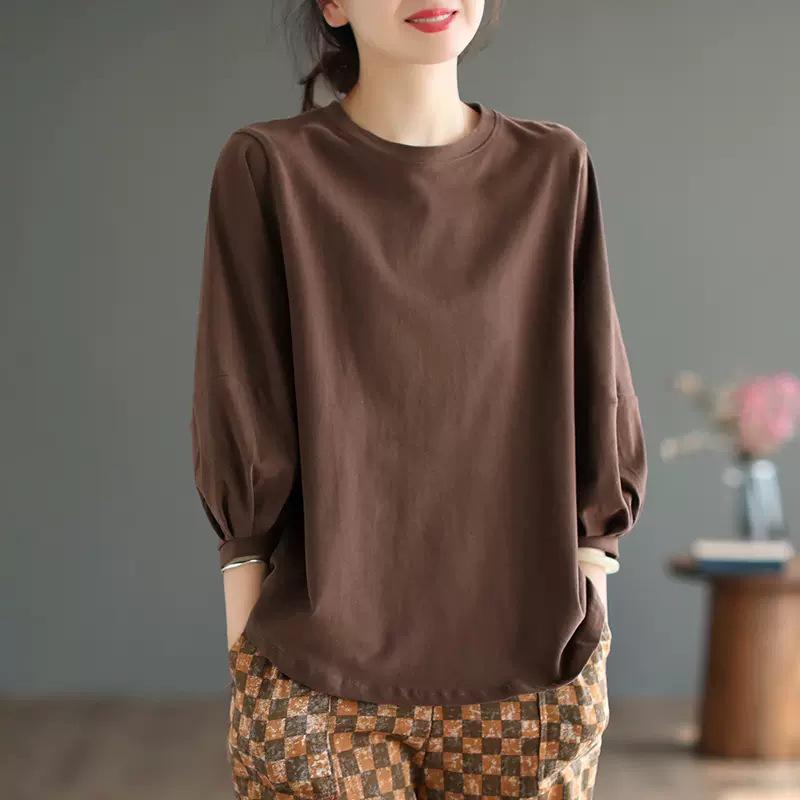 

Women s Retro Lantern Sleeve Round Neck Top - 2023 Autumn/Winter Collection M