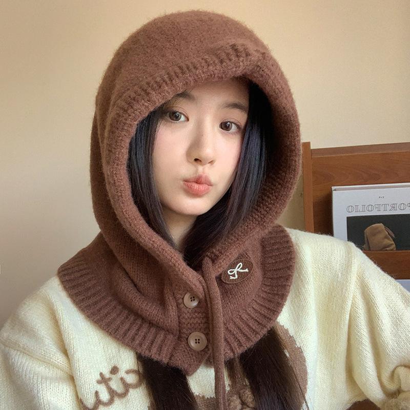 Balaclava Hat Women's Winter Korean Warm Hat Scarf Scarf Integrated Couple Ear Protection Shawl Knitted Hat