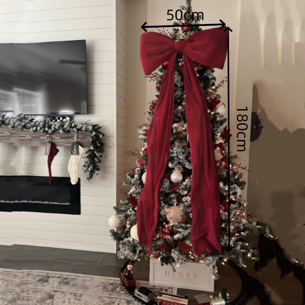 180x50cm Velvet Flocked Christmas Bow for Christmas Tree Wedding Room Decoration Front Doors Outdoor Activities Party Decor