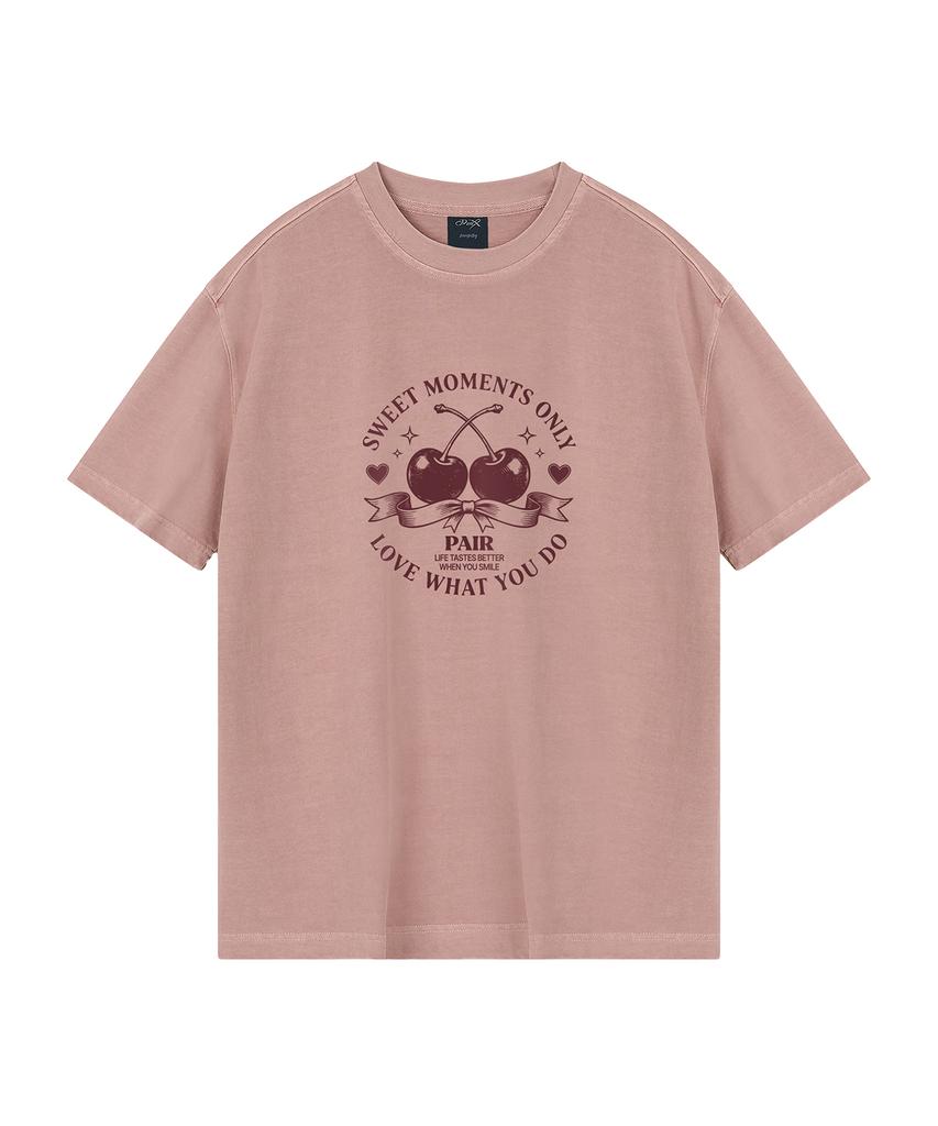 WILDROCK Cherry Pair Pigment Oversized Short Sleeve T-Shirt (Includes Cropped) (Type B)