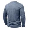 Autumn Winter Mens Henley Long Sleeve T-Shirt Contrast Collar Placket 3 Buttons Chest Pocket Soft Casual Daily Tops