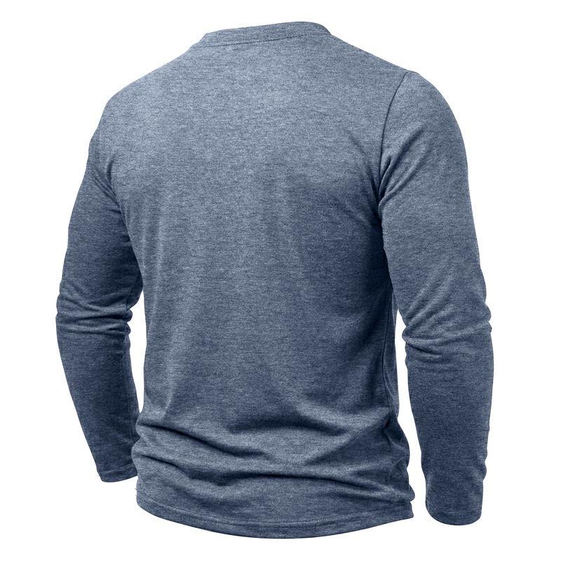 Autumn Winter Mens Henley Long Sleeve T-Shirt Contrast Collar Placket 3 Buttons Chest Pocket Soft Casual Daily Tops