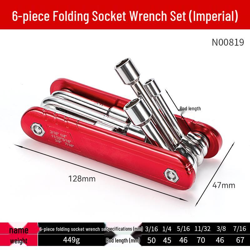 Compact Metric & Imperial Folding Socket Wrench Set - Aluminum Alloy Handle, Hex Tools