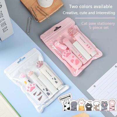 TWINGO Cat's Paw Stationery 5-piece Set Super Value Student Stationery Gift Bag Creative Birthday Gift, Student Gift