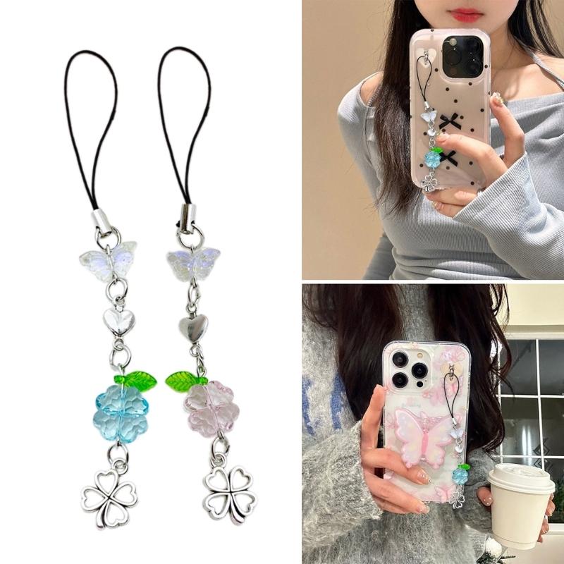 Heart Phone Lanyard Elegant Phone Charm Phone Chain Butterfly Phone Pendant Keychain Decoration Bag Pendant for Daily