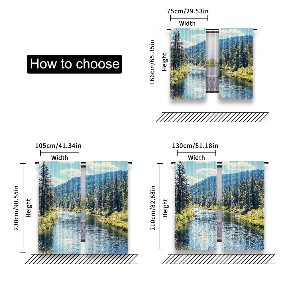 Landscape Curtains Scenic Mountain Pine Trees Flowing River Foliage Daytime Nature View Bedroom Living Room Set Of 2 Made Polyester Area Decor