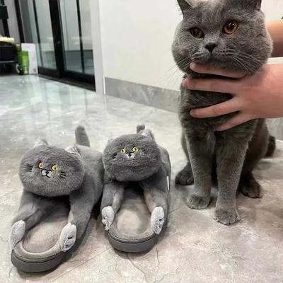 Designerskie Kocia Futrzane Kapcie Damskie Męskie Zabawne Domowe Puszyste Klapki Damskie Halowe Kawaii Buty Słodkie Zabawne Kapcie Prezenty