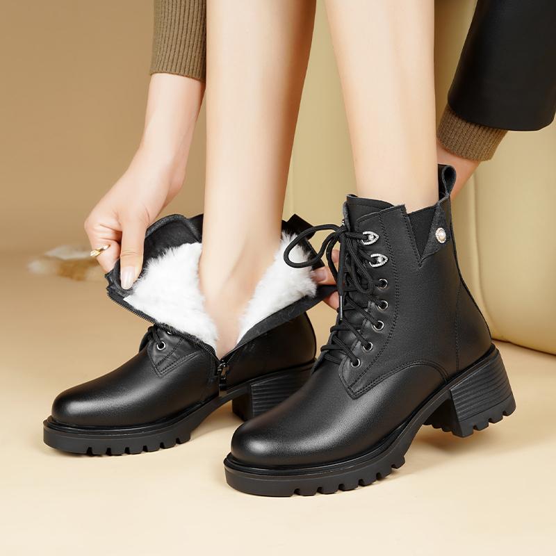 Fashion AIYUQI Ankle Boots Women Winter 2024 New Genuine Leather Natural Wool Warm Mom Boots Non-slip Large Size Women Snow Boots