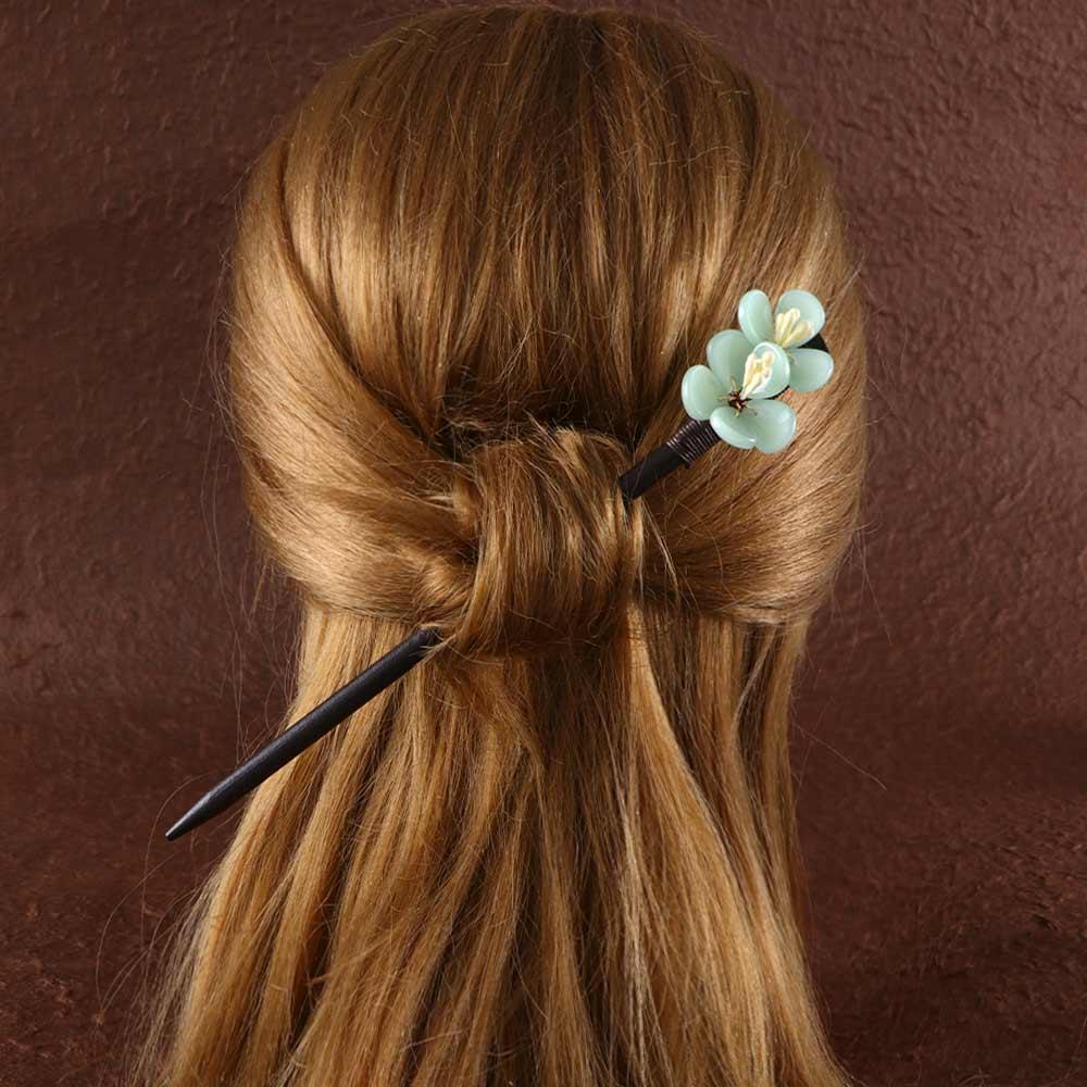 Hanfu Dress 1 Pc Flower Hair Clips Glass Hair Sticks Hair Fork Hairpin Wooden