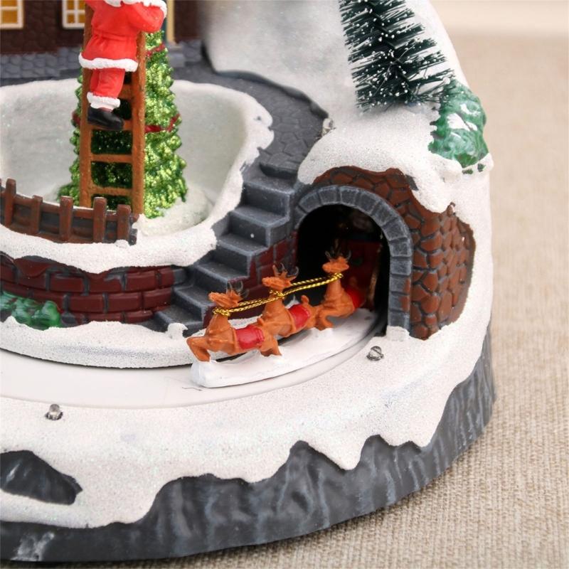 LED Light Christmas Village Scene with Santa/Tree Musical Lighted Christmas Collection Figurines for Home Decors