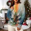 Women's Casual Long Sleeve Christmas Print Neck Pullover Sweatshirt Top