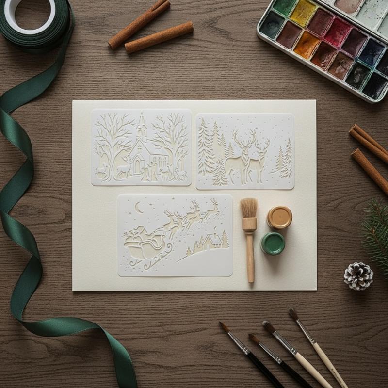 3ks 21×14,8cm Sada vánočních šablon Opakovaně použitelné PET šablony na stěnu, okno, dřevo, látku DIY sváteční dekorace