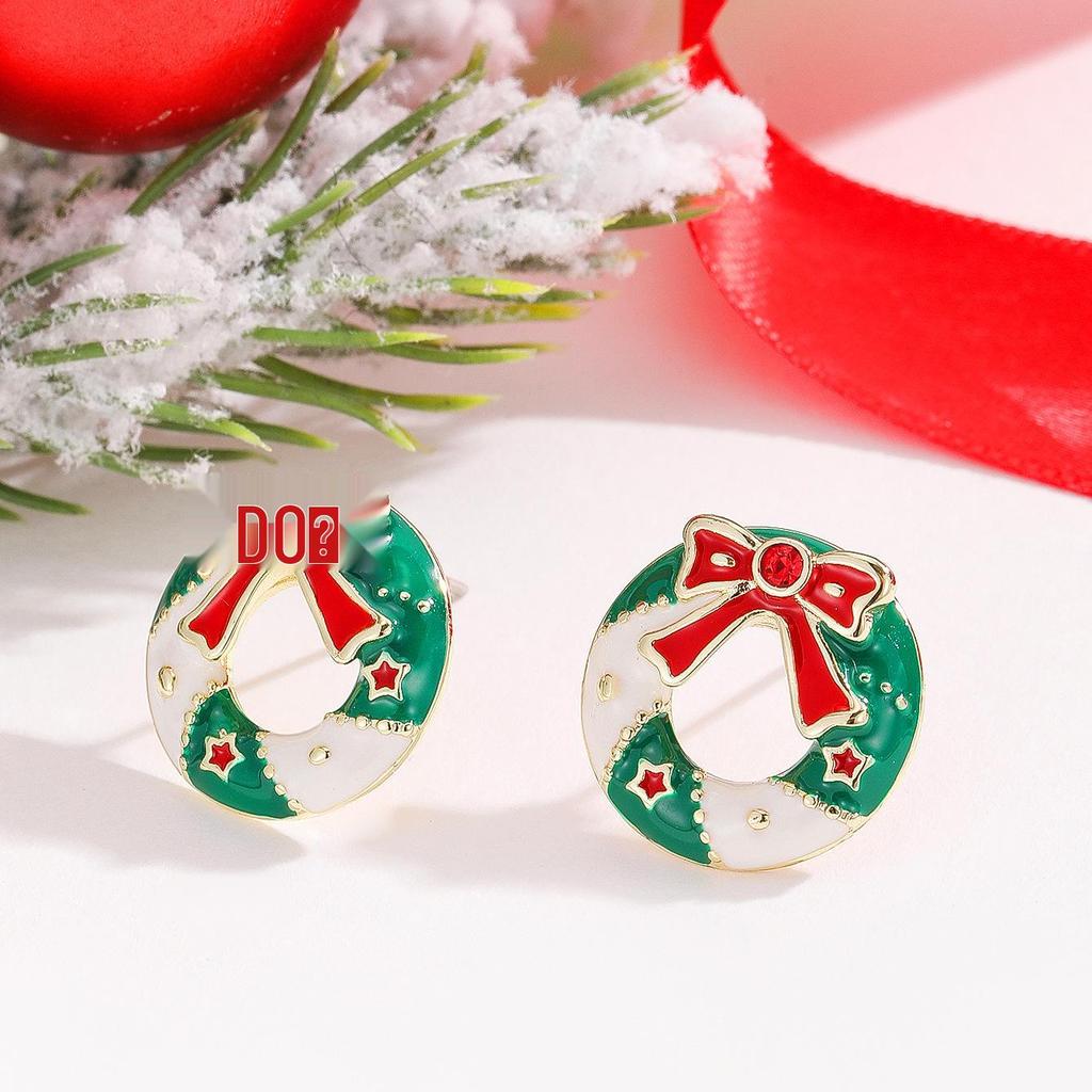 Festive Christmas Tree Stud Earrings with Colorful Enamel and Diamond Inlay
