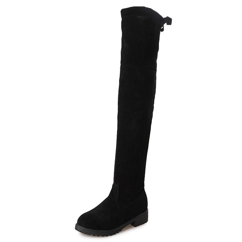 Fashion Large size over the knee boots for women winter velvet round toe elastic square heel slim women's boots