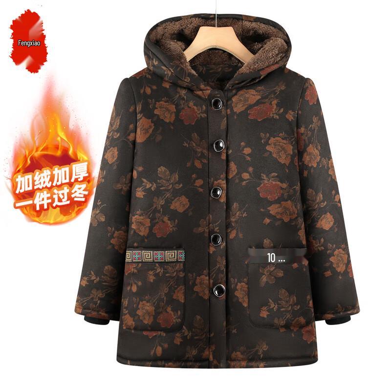 Elderly Women's Hooded Mid-Length Winter Padded Jacket