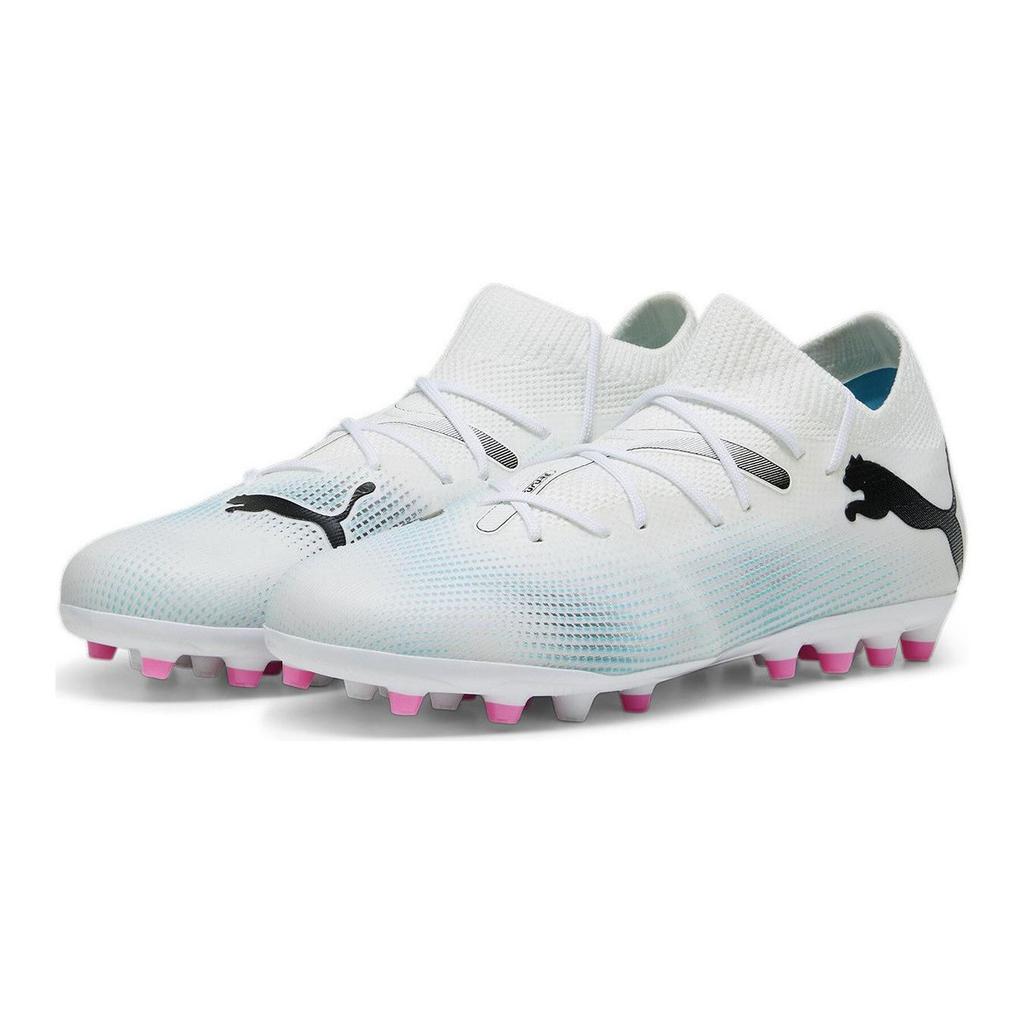 Puma 7 Match Mg Jr Comfortable Versatile Low Top Kids Soccer Shoes Kids Soccer Shoes White Blue 107730-01