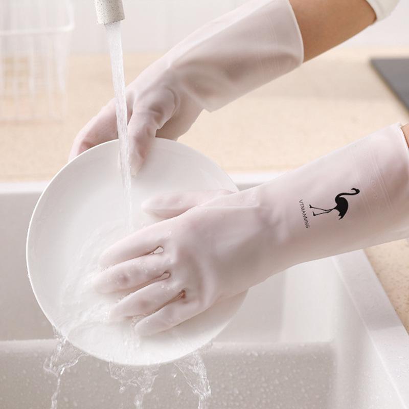 Translucent Rubber Dishwashing Gloves - Waterproof, Non-Slip, Durable, Thin for Household Cleaning and Kitchen Use.