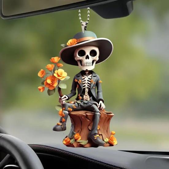 Halloween Decorations Skull Man Car Pendant Cartoon Rearview Mirror Ornament Gothic Hanging Accessories