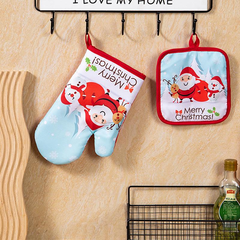 Polyester Oven Anti Scald Gloves Gift Microwave Oven Gloves Barbecue Printing Microwave Christmas Baking Heat Insulation Pad