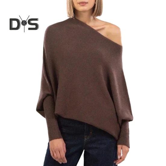 

Женские пуловеры с круглым вырезом и длинным рукавом, повседневные свободные топы, однотонная эластичная повседневная футболка темно-коричневого