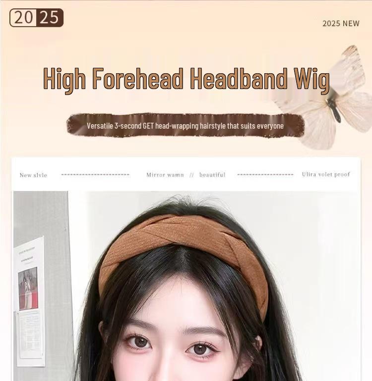 Women's Black Long Straight Headband Wig with Natural Volume, Korean Style.