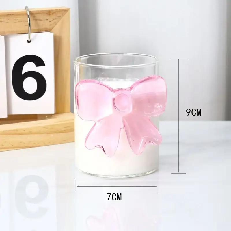 Nordic Style Court Goblet Niche Design Bow Decoration Glass Simple Household Whisky Glass Beverage Juice Dessert Cup Drinkware