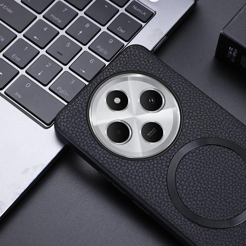 Phone Case For Xiaomi Redmi 14C 4G/14R 5G/Poco C75 4G Magnetic Case Litchi Texture PU Leather+TPU Back Cover