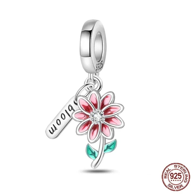 925 Silver Classic Purple Retro Heart Shape Lotus Angel Pattern Charms Beads Fit Necklace Bracelets Pendant DIY Jewelry