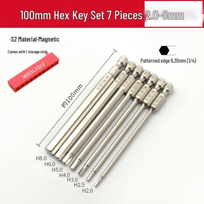 Electroplated Anti-Rust Hex Bit Set, S2 Steel, Extended Pneumatic Air Driver, Hex Socket Screwdriver.