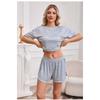VEZFAA Women's Fashion Spring Summer Stripe Print Short Sleeve O‑Neck Casual Pajama Set