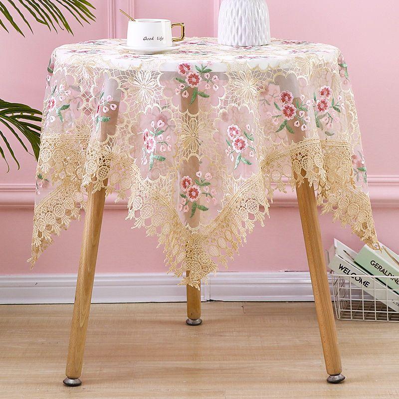 Round Table Cloth Lace Tea Table Cloth, Rectangular Dining Table Square Table Yarn Embroidery Bedside Table Cover Cloth  Multi-purpose Cover Cloth