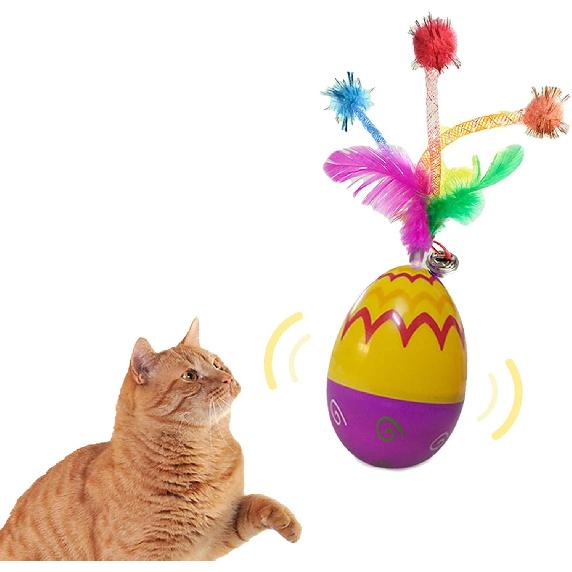 Kitten Self-Play Roly-Poly Easter Egg Cat Toy, Interactive Tumbler with Feather & Bell, Fun Egg-Shaped for Indoor Kittens, Engaging Feather Bell Toys