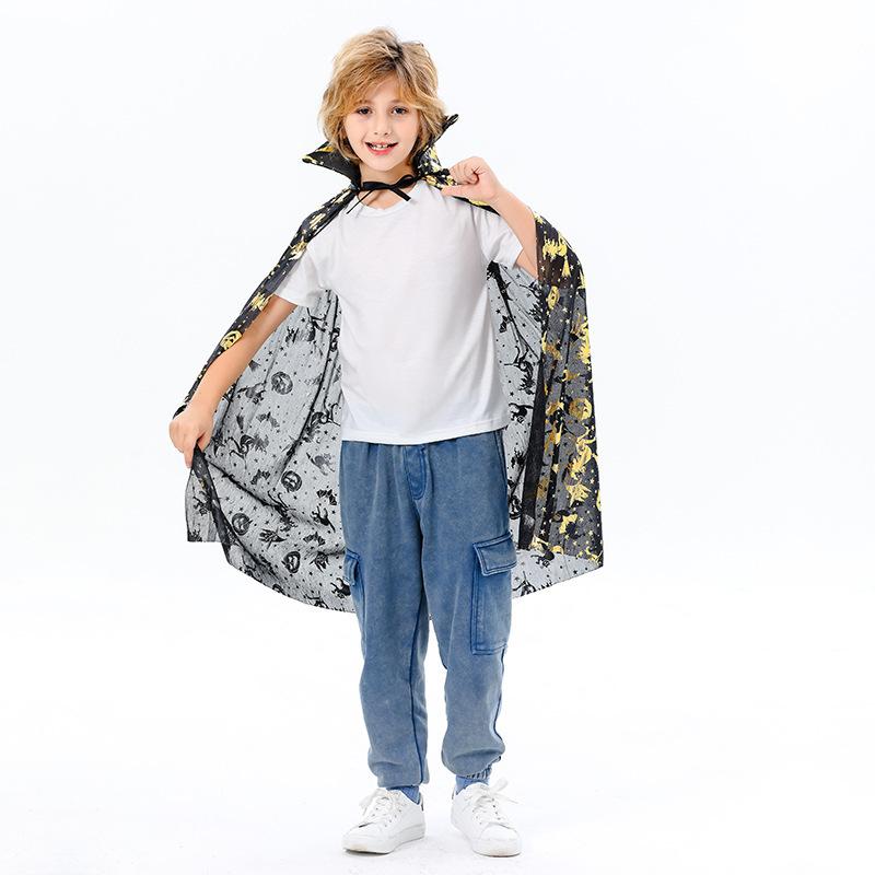 Kids Fantasy Cape Cosplay Costume 2024 Halloween Performance Wear Cloak Batman Superman Style Black One Size