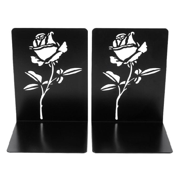 2Pieces Metal Book Ends for Desk and Shelf Hollow Flower Bookends Heavy Duty Bookends Slip Resistant Book Support