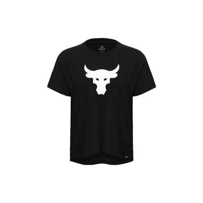 Project Rock Logo Print Crew Neck Short Sleeve T-Shirt Women Tops Black 1378973-001