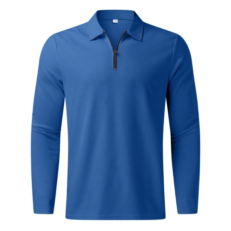Mens Long Sleeve Solid Color Waffle Knit Polo Shirt