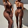 Porno Crotchless Underwear Plus Size Women Mesh Lace Floral Body Suits Black Sexy Open Bra Bodystockings Hot Erotic Lingerie Set