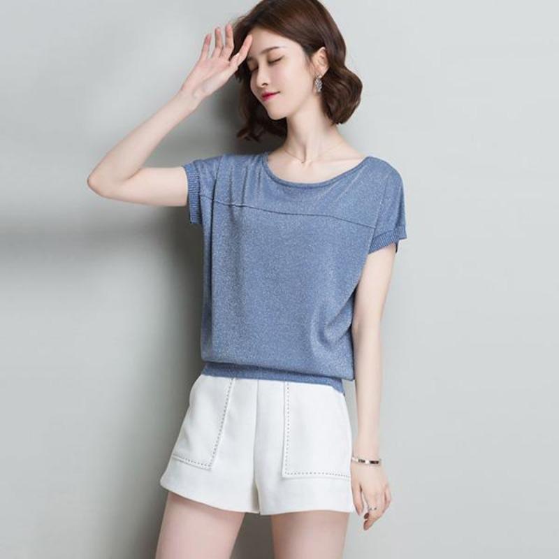 Plus Size Loose Summer Bat Sleeve Bright Silk Jersey Short Sleeve T-shirt for Women 40kg-100kg
