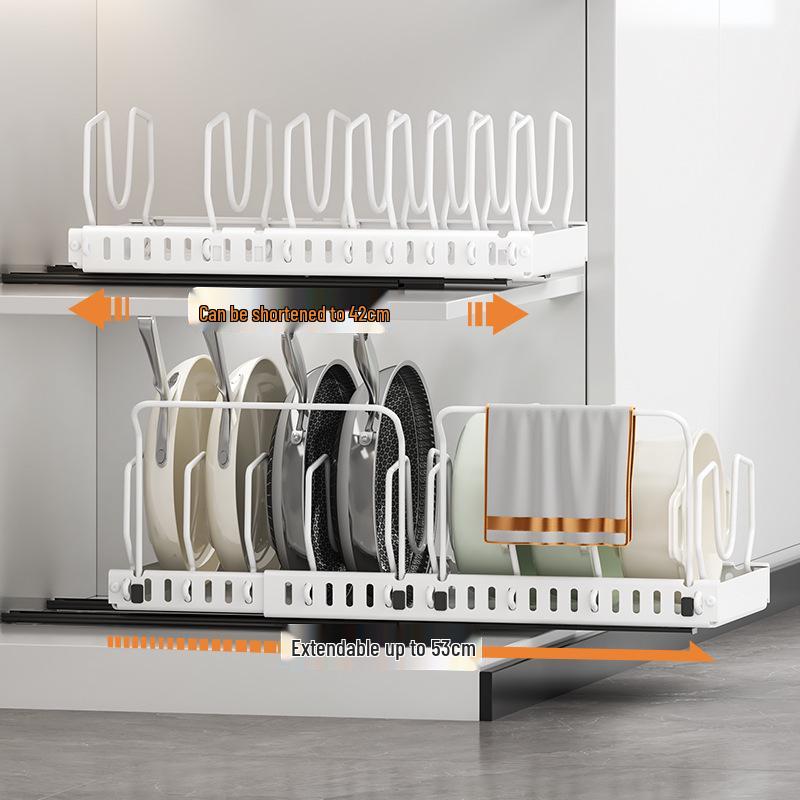 Adjustable Pull-Out Kitchen Organizer: Dish Rack, Pot & Pan Storage, Under-Cabinet & Countertop Holder