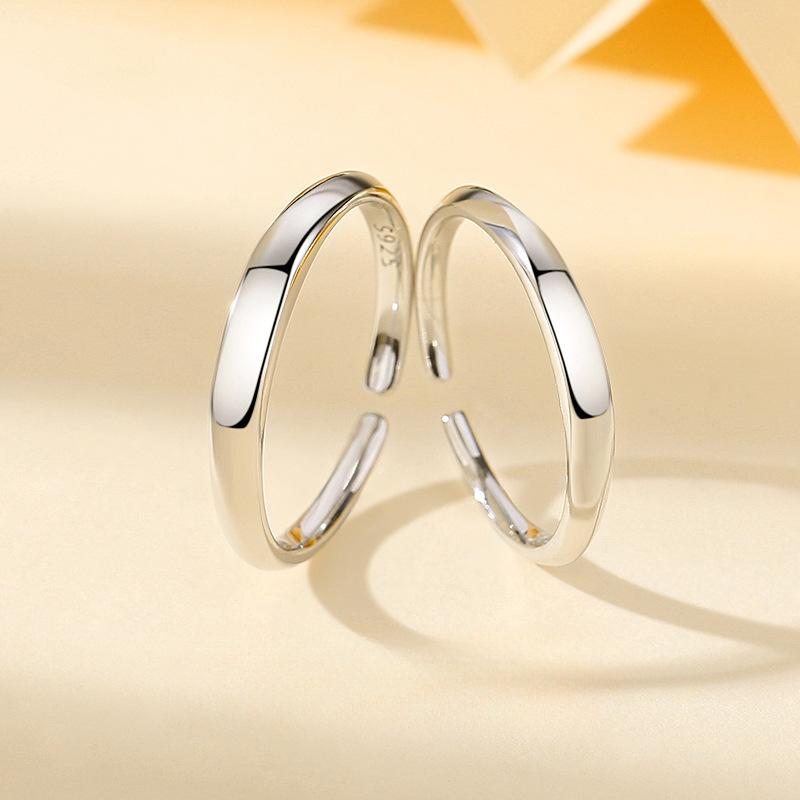 Sterling Silver Couple's Ring Korean Style S925 Sexy Design Simple Bracelet Open Couple Ring Men and Women Simple Ring Lettering