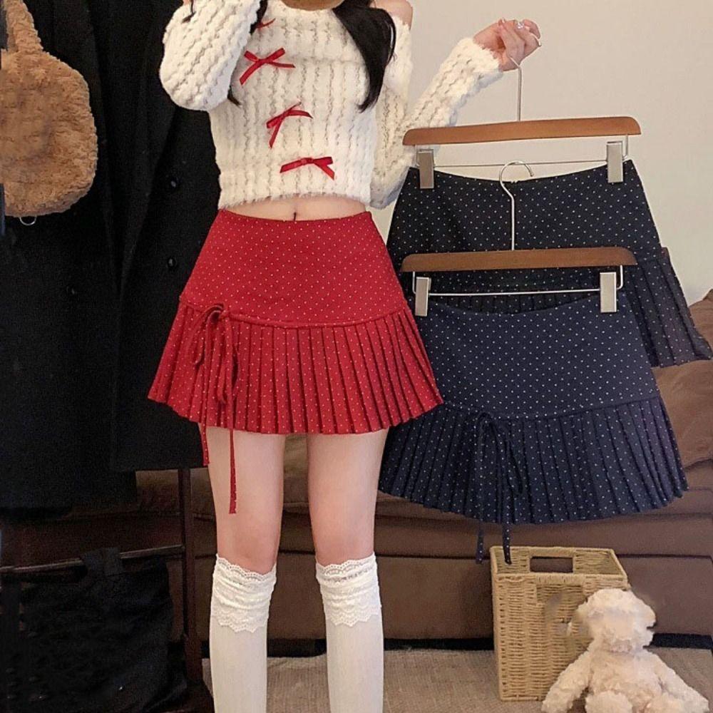 Sweet Pleated Skirts for Women Preppy Style A-line Short Skirts Fashion Dot Mini Skirt Girls
