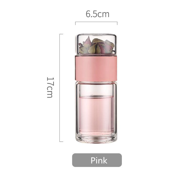 

Double Glass Water Bottle With Cover Tea Infuser Separation Filter Drink Bottle Tumbler Drinkware Leakproof Transparent 200ml 200ml рожевий