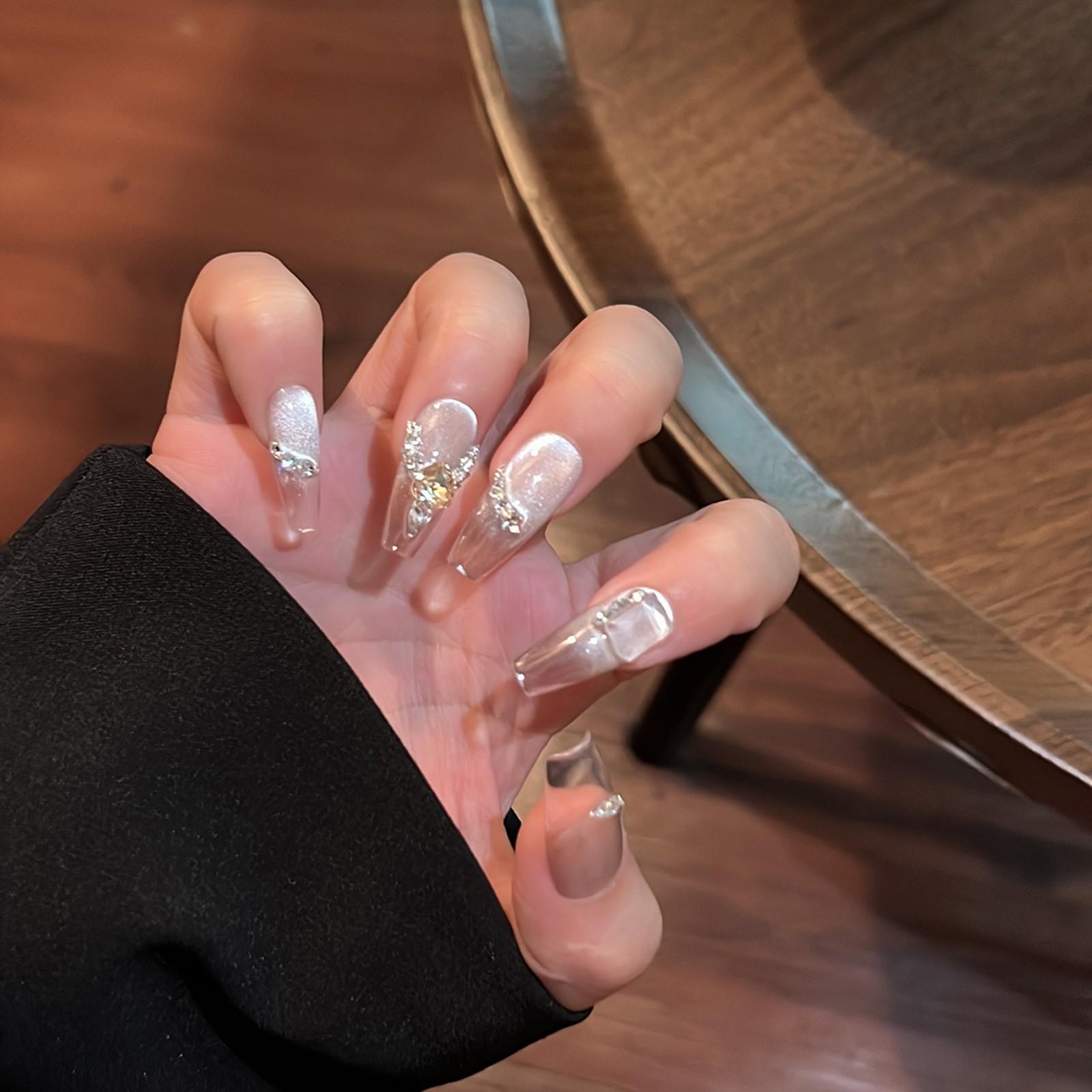 

Женские накладные ногти среднего размера с рисунком телесного цвета на акриловых ногтях глянцевые накладные ногти с полным покрытием L белый