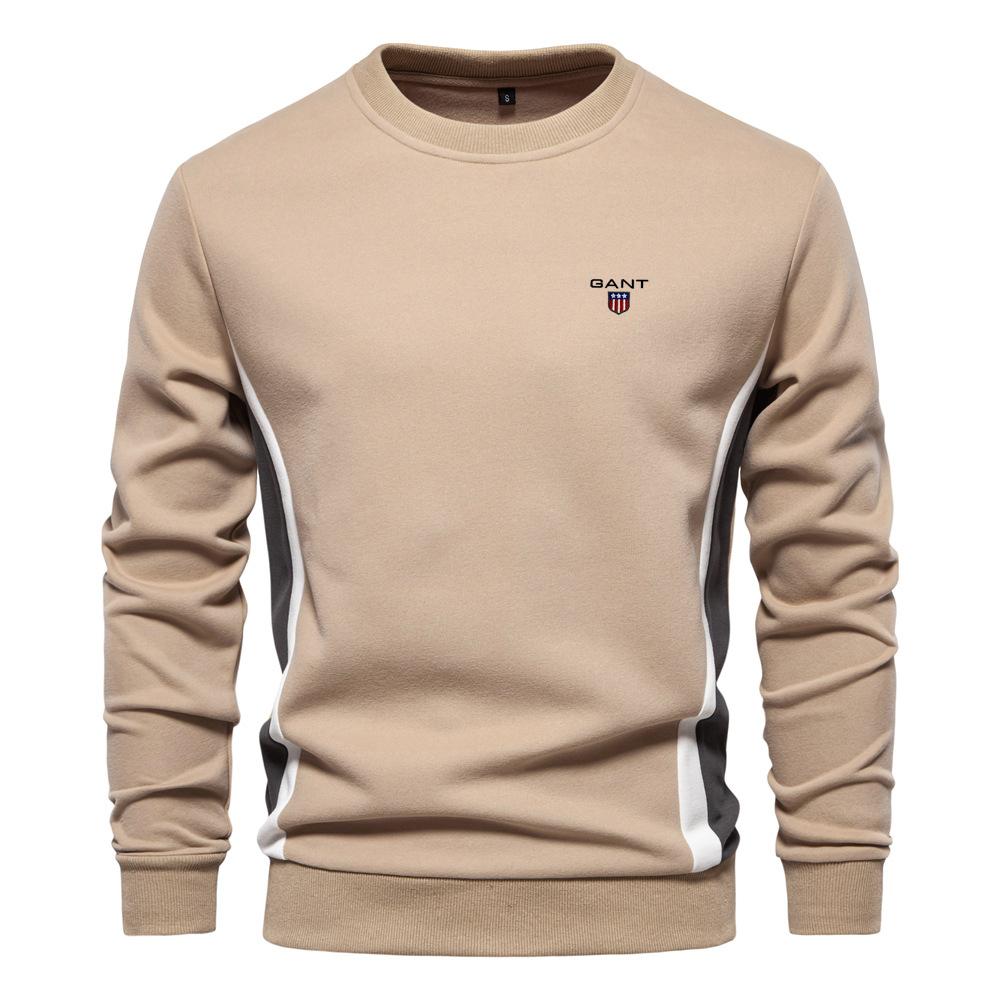Gant Embroidered Autumn New Men's Long Sleeved Patchwork Hoodie Men's Casual Slim Fit Round Neck Sports Pullover